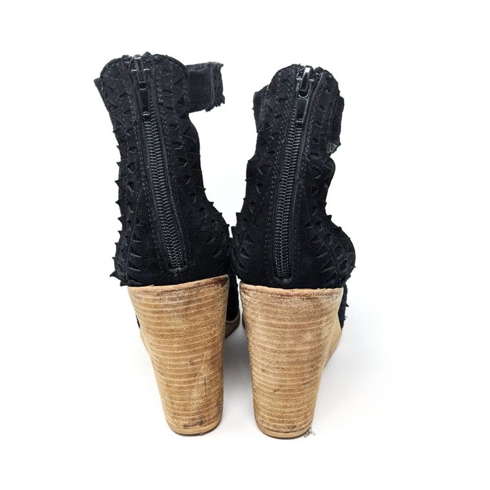 Jeffrey Campbell Womens 10 Del Sol Black Ankle Strap Open Toe Wedge Wood Sandals - Picture 7 of 11